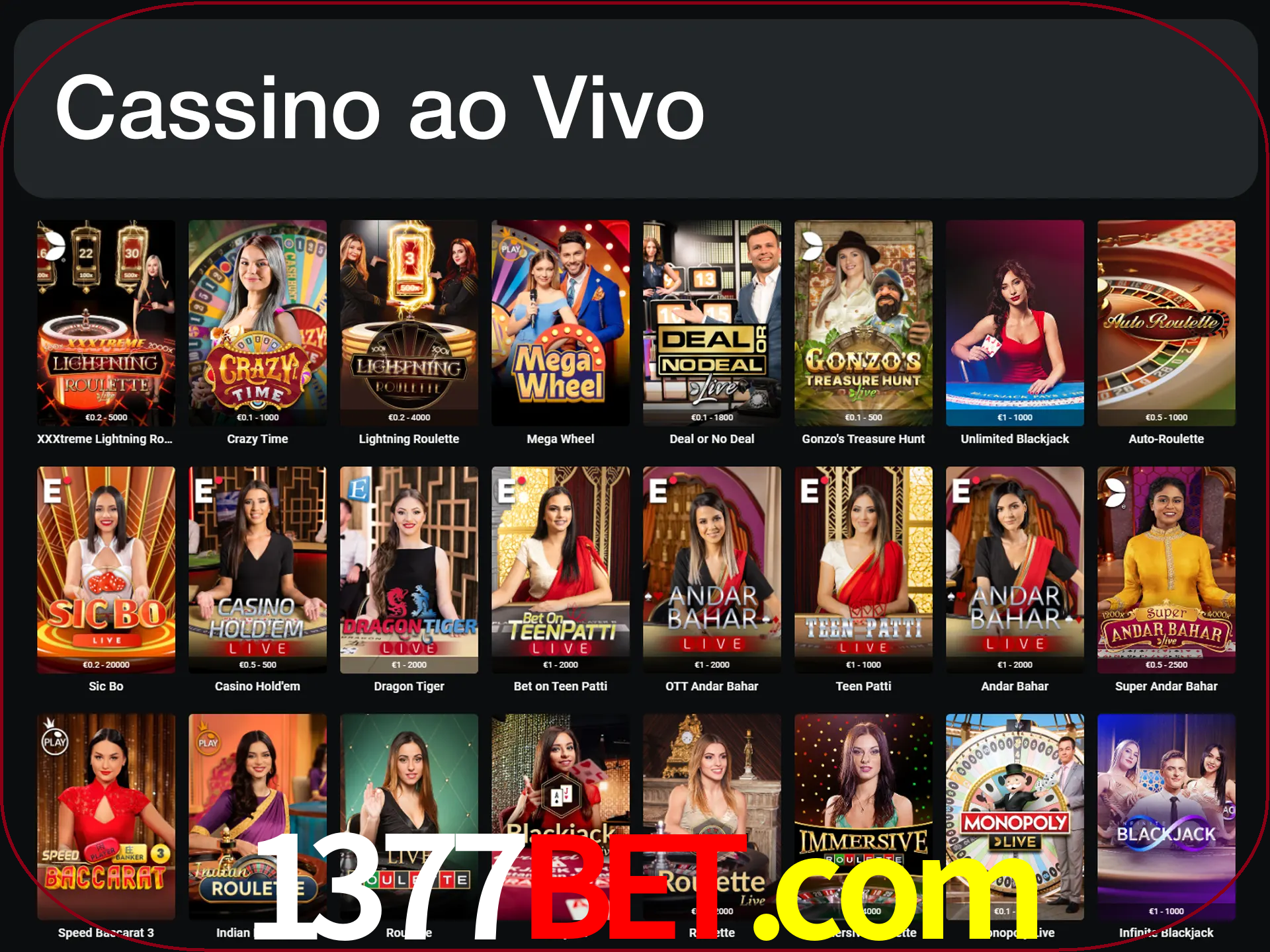 Jogue jogos de cassino com um verdadeiro dealer.