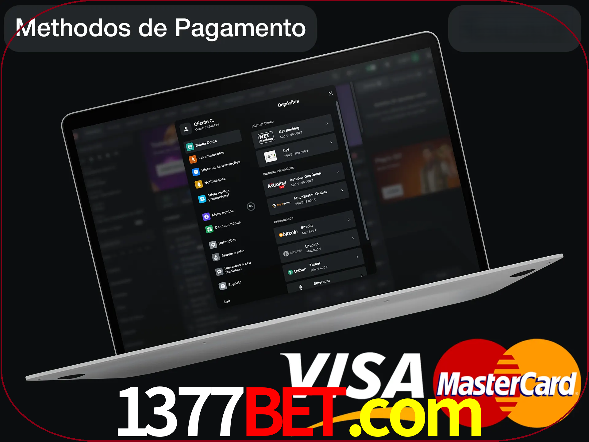 Use seu método de depósito preferido.